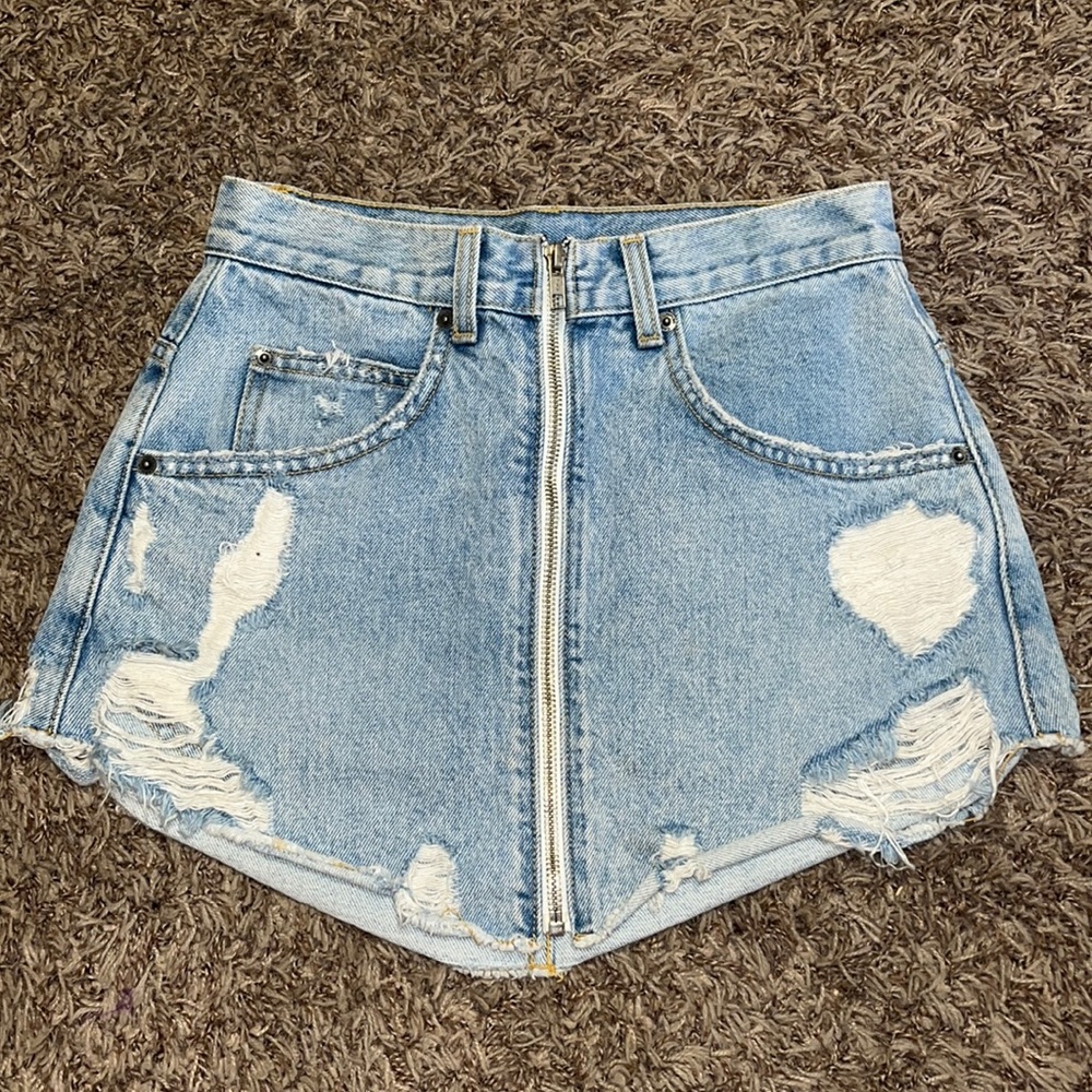 Carmar Destroyed Denim Skirt with Zipper Detail